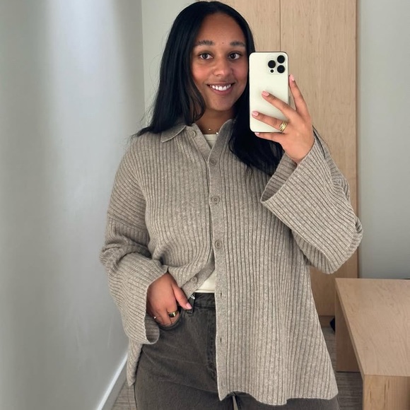 Reformation Sweaters - Reformation Fantino Cashmere Collared Collar Polo Cardigan Sweater Oatmeal